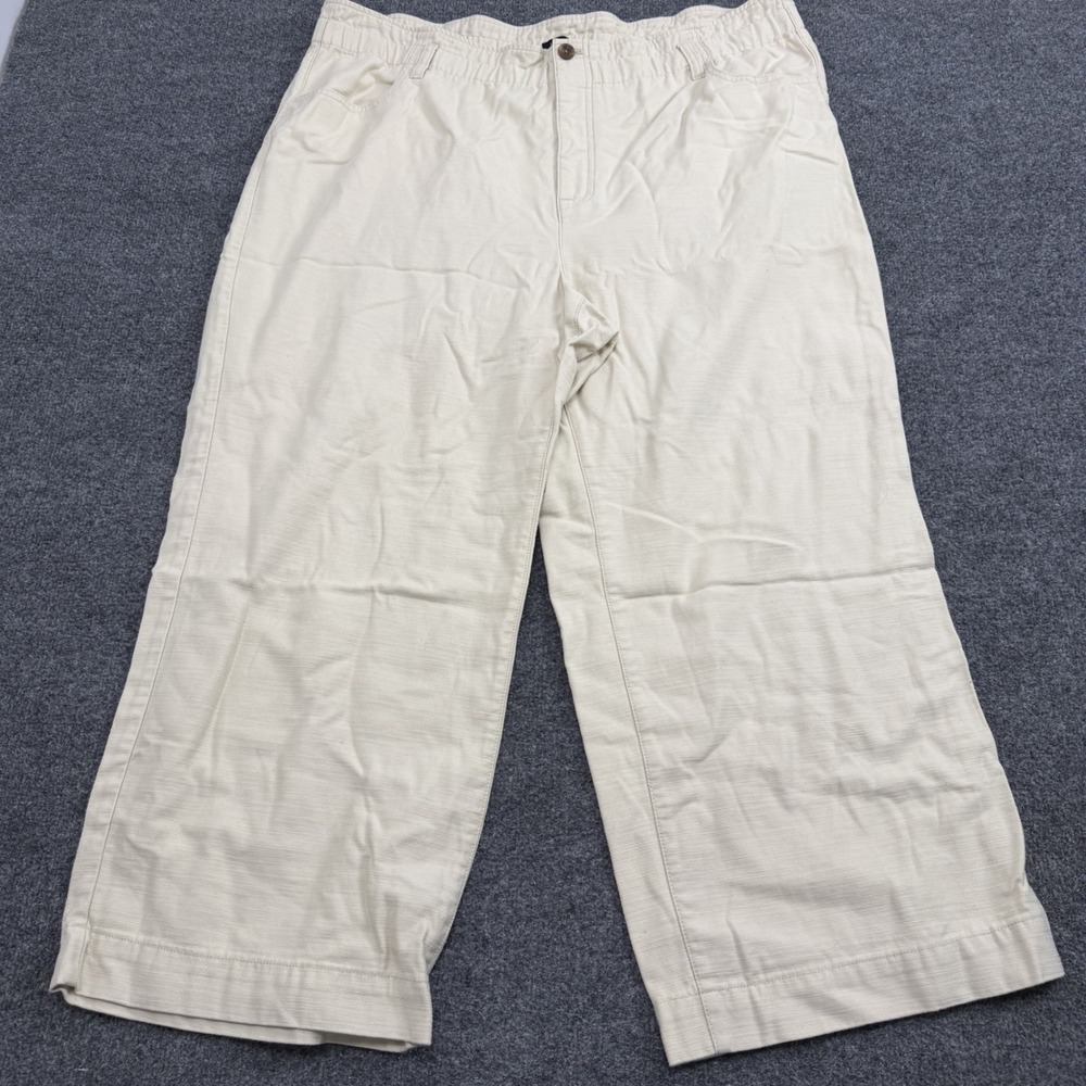 J.Crew Cropped Wide Leg Pants Womens 20 Cream Cotton Pull On Elastic Waist Plus